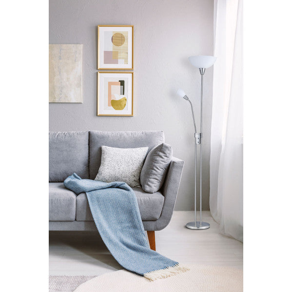 Pie De Salon Deneb 1xe27+1xe14 C/lector Niquel 180x30x30 Cm