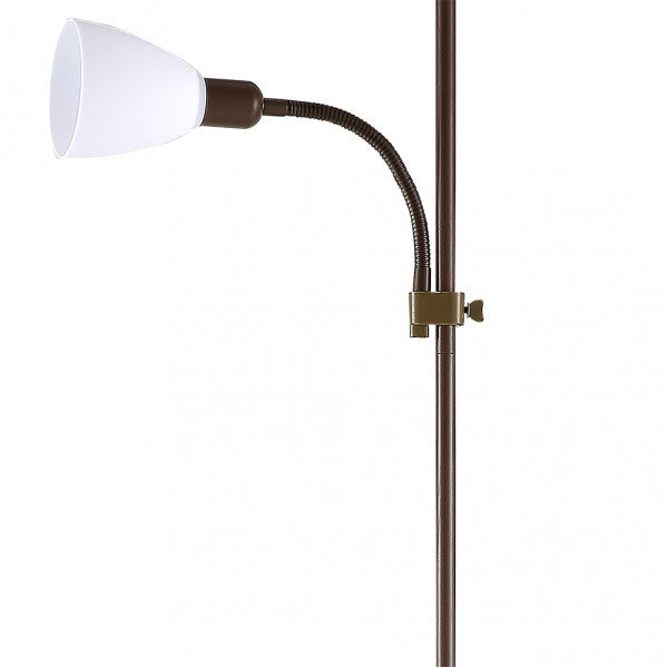 Pie De Salon Rilon 1xe27+1xe14 C/lector Marron Pantalla Blanca 175,5x40x40 Cm