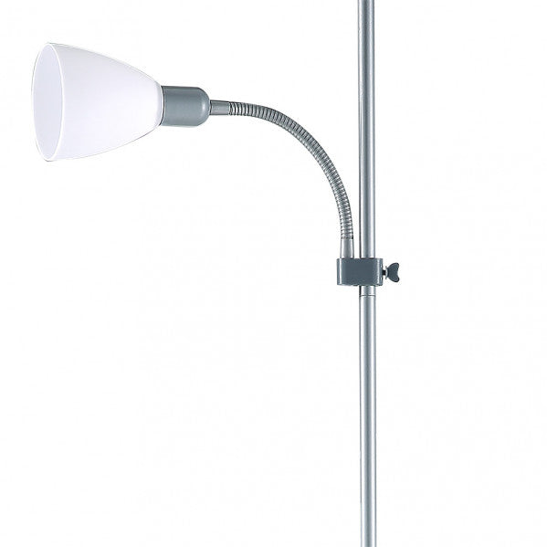 Pie De Salon Rilon 1xe27+1xe14 C/lector Plata Pantalla Blanca 175,5x40x40 Cm