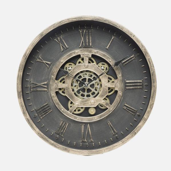 Reloj De Pared Adamuz Negro/oro 60x60x7cm Engranajes Con Movimiento