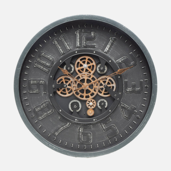 Reloj De Pared Albox Negro 60x60x7cm Engranajes Con Movimiento