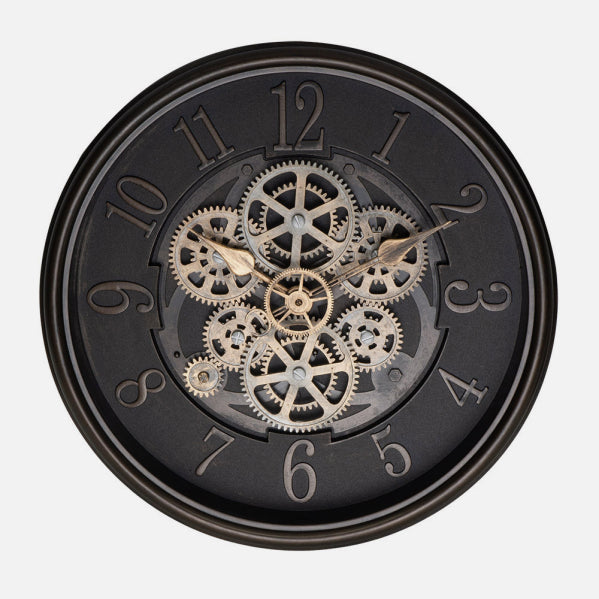 Reloj De Pared Ardales Marrón/Cuero 40x40x7cm Engranajes Con Movimiento