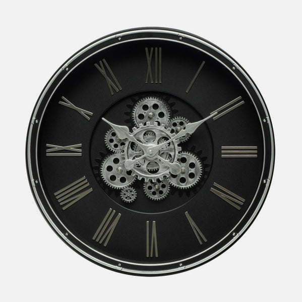 Reloj De Pared Cacin Negro/plata 50x50x6cm Engranajes Con Movimiento