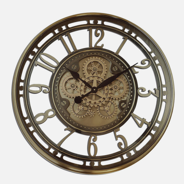 Reloj De Pared Mesina Bronce 70x70x8cm Engranajes Con Movimiento