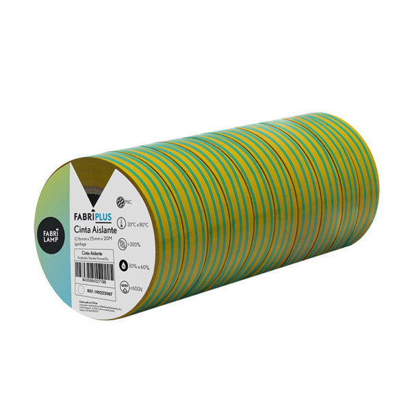Rollo Cinta Aislante Ancha Verde/amarill 25mmx20m Pvc Para Electricista Flexible, Duradera