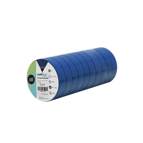 Rollo Cinta Aislante Pvc Azul 19mmx10m Para Electricista Flexible Y Duradera