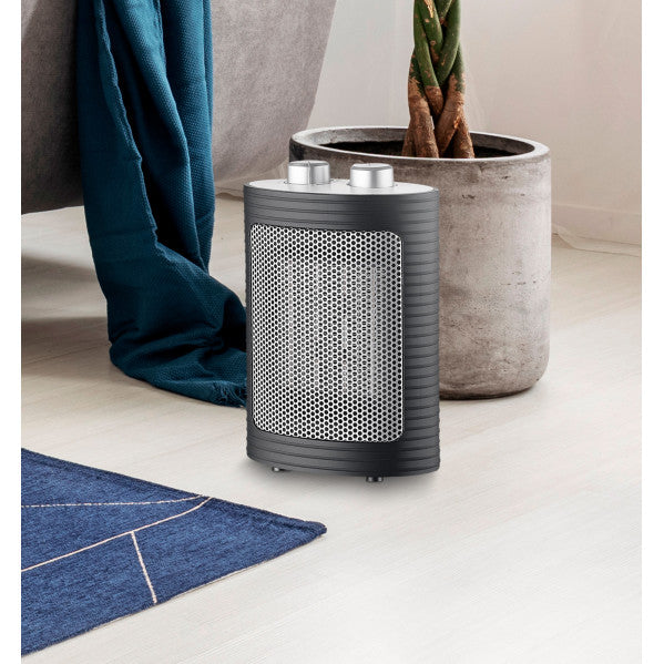Termoventilador Ceramico 1500w Negro/plata 3funciones 2potencias Termost.reg.antivuelco 22x15x9 Cm