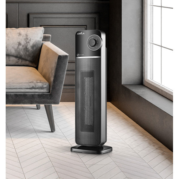 Termoventilador Ceramico Vertical Bequia 2000w Negro/plata 2potencias, 3 funciones Oscilante, Antivuelco 61x20x20 Cm