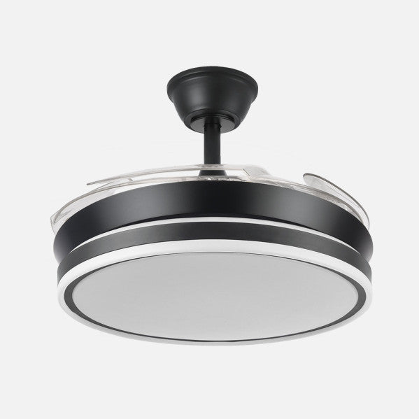 Ventilador Dc Bayomo Negro 59w 6980lm 91d 4asp.desplegables 3000-4000-6000k Remoto, Regulable Intensidad, Temporizador, Memoria