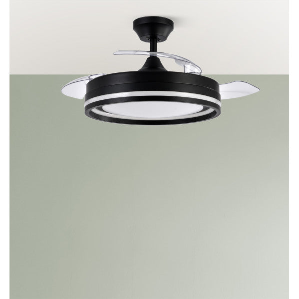 Ventilador Dc Cerrato Negro 72w 3aspas Desplegables 107d 7200lm 6vel 3000k,4000k,6000k, Remoto+temporizador+memoria
