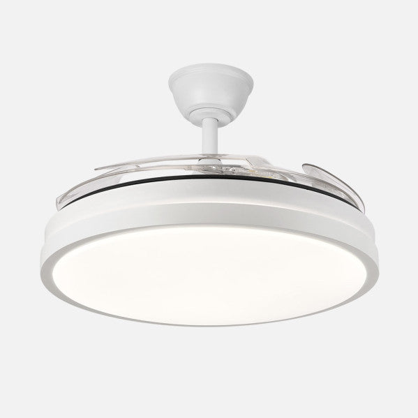 Ventilador Dc Escorpion 59w Blanco 4aspas desplegables 107d Reg.intensidad 6980lm 3000-4000-6000k Remoto+ Temporizador+ Memoria