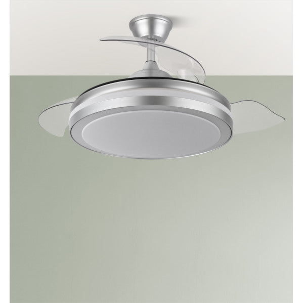 Ventilador Dc Esparta Plus 59w 6980lm Plata 107d 3aspas Desp.3000-4000-6000k Remoto+ reg.intensidad+Temporizador+ Memoria