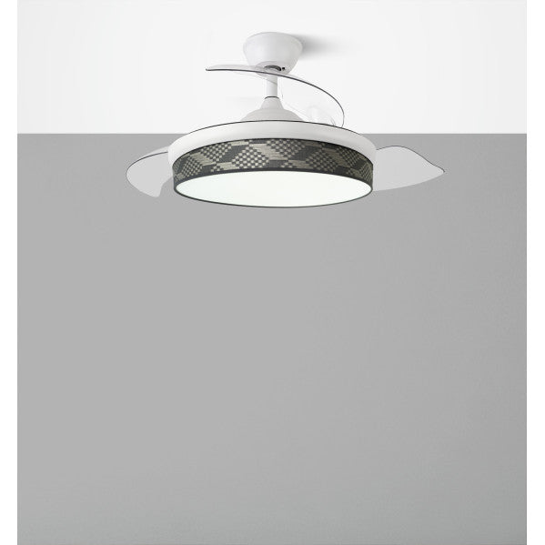 Ventilador Dc Moda 72w Blanco/tetris Gris 108d 3aspas 7200lm 3000-4000-6000k Remoto+ Memoria+ Temporizador