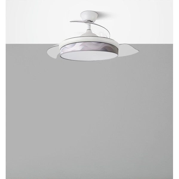 Ventilador Dc Moda 72w Blanco/ola Gris 91d 3aspas 7200lm 3000k, 4000k, 6000k Remoto+ Memoria+ Temporizador