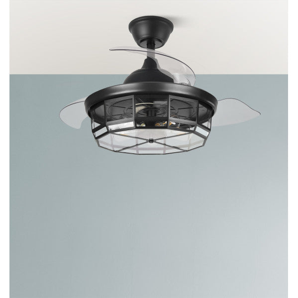 Ventilador Dc Tornado Negro 5xe27 107d 3aspas Desplegables 6velocidades C/remoto Y Temporizador