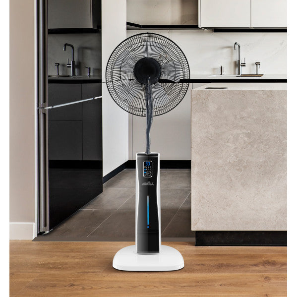 Ventilador De Pie Corvo Blan/negro 3 Vel.75w.5Asp Nebulizador 125x43x40cm Remoto Y Temporizador, Tanque De Agua 2l