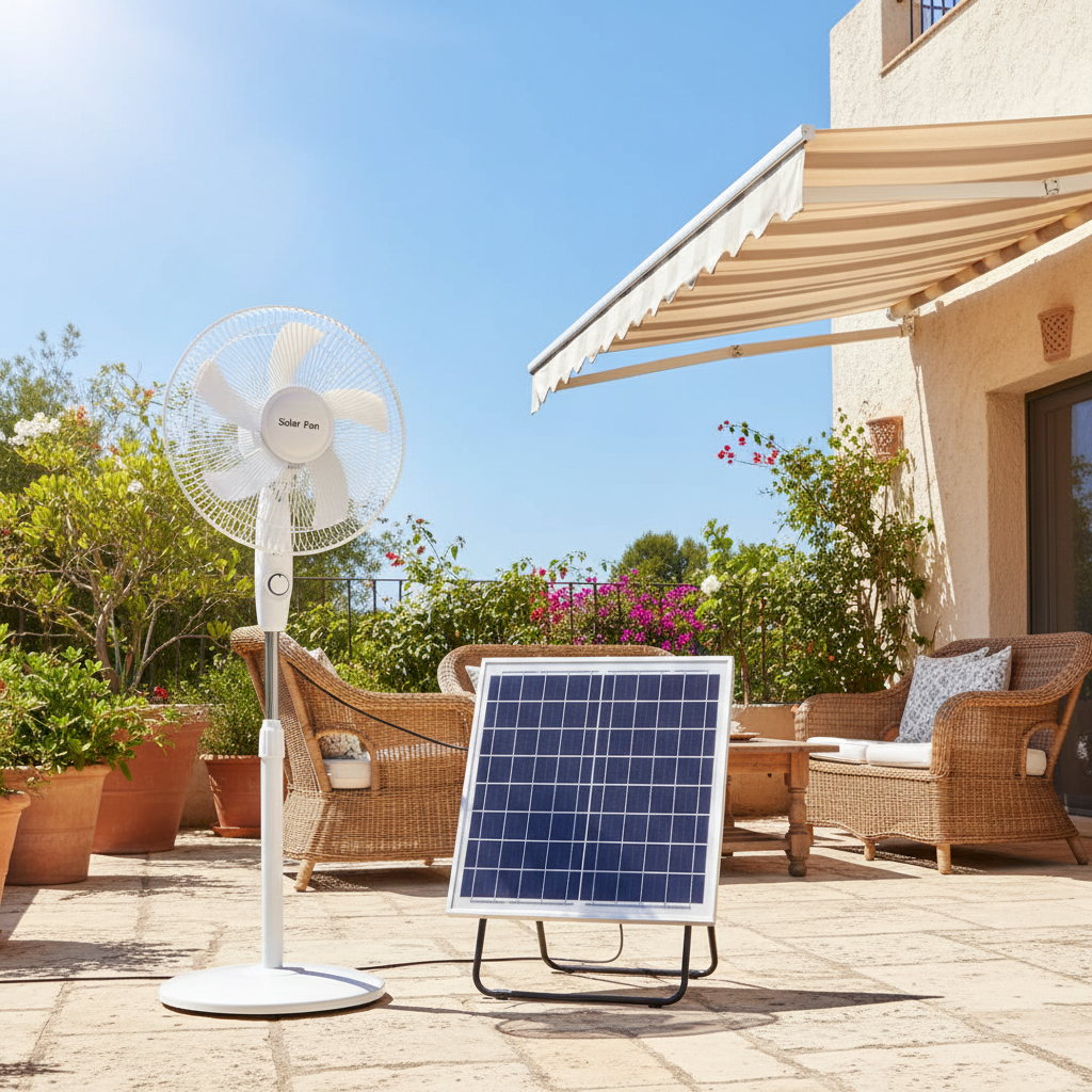 Ventilador Solar Recargable de Pie 15W 3 Velocidades Panel Solar o Carga Eléctrica F-Bright