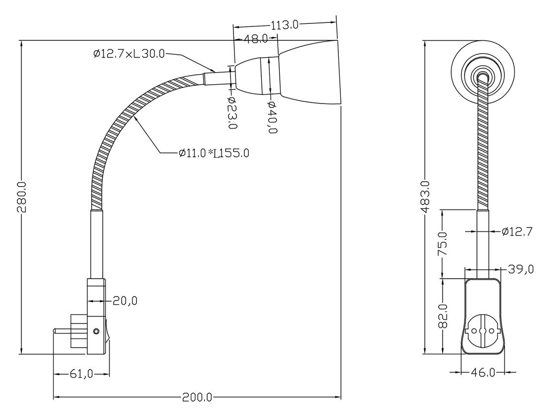 8911211-07 FLEXO CON CLAVIJA LIGARA E14 TRIO
