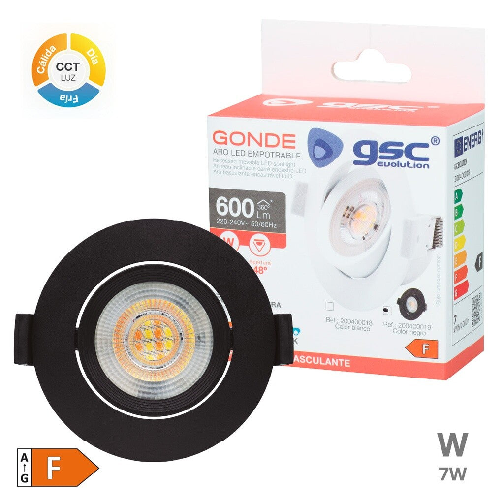 200400019 ARO LED REDONDO EMPOTRABLE NEGRO 7W 3000-4000-6500K GONDE GSC