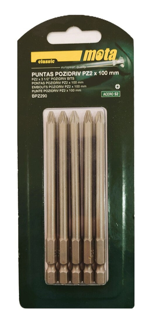 BPZ290 PUNTA ATORNILLADORA POZIDRIV 2x90mm 1/4´ ACERO SET 5u MOTA