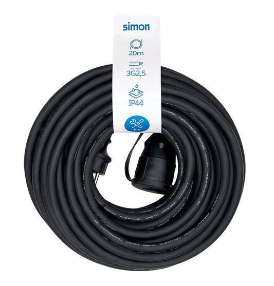 PL122501 20m PROLONGACION MANGUERA 3x2,5mm CON TAPA NEGRA IP44 SIMON