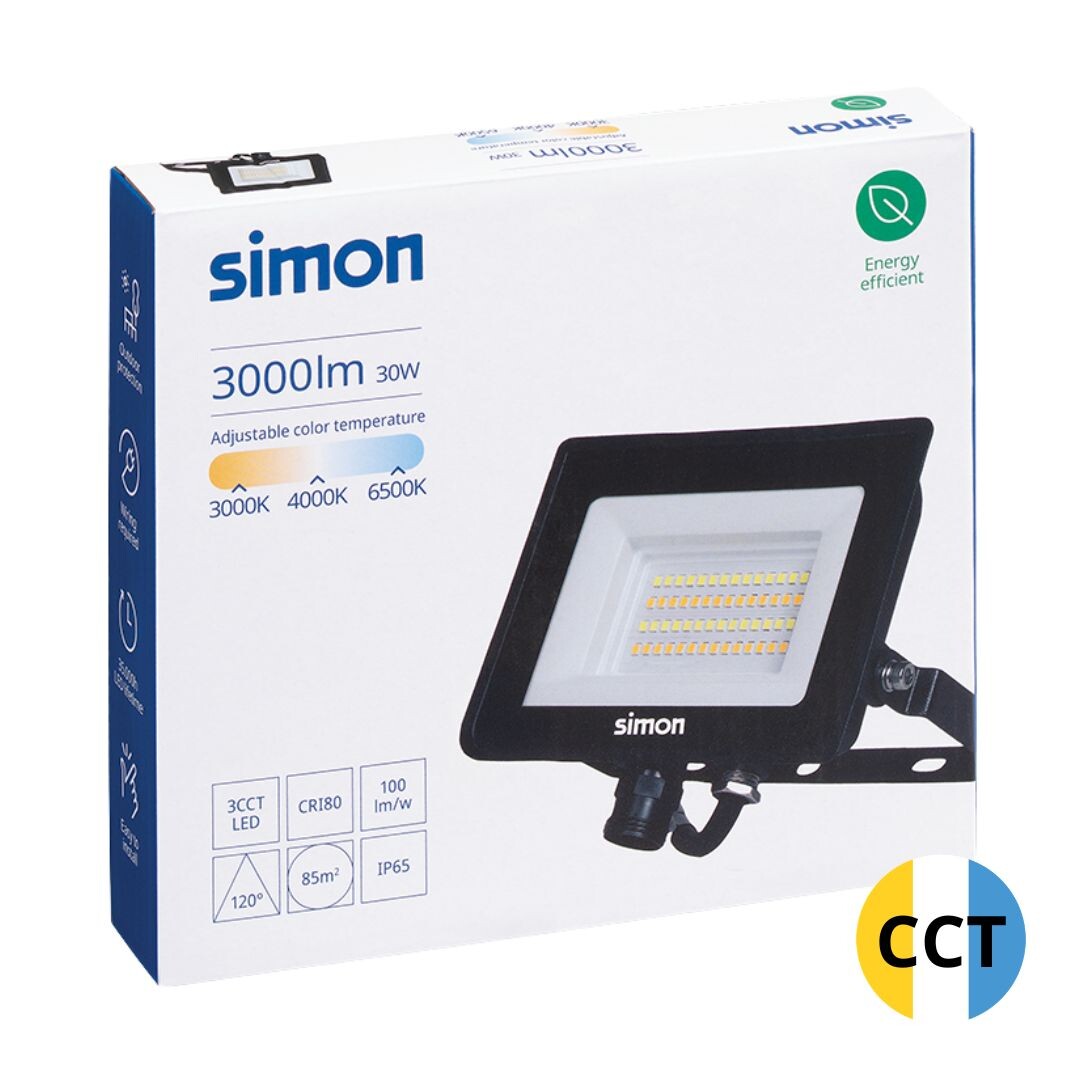 IL426108 PROYECTOR LED NEGRO 30W CCT 3000Lm IP65 SIMON