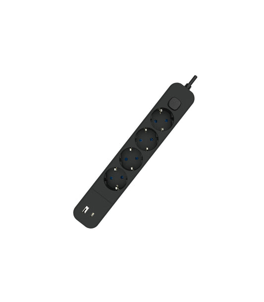 1001715-N MEHRFACHSTECKDOSENLEISTE 4T M. KABEL M. SCHALTER 1,5M USB A+C SCHWARZ EB