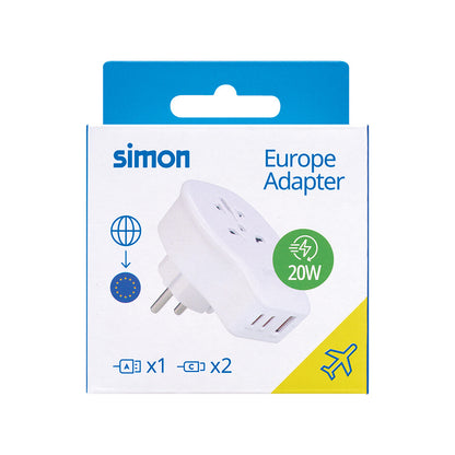 CL410103 ADAPTADOR UNIVERSAL DE VIAJE PARA EUROPA USB A+2 USB C 20W SIMON