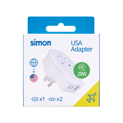 CL410104 ADAPTADOR UNIVERSAL DE VIAJE PARA US USB A+2 USB C 20W SIMON