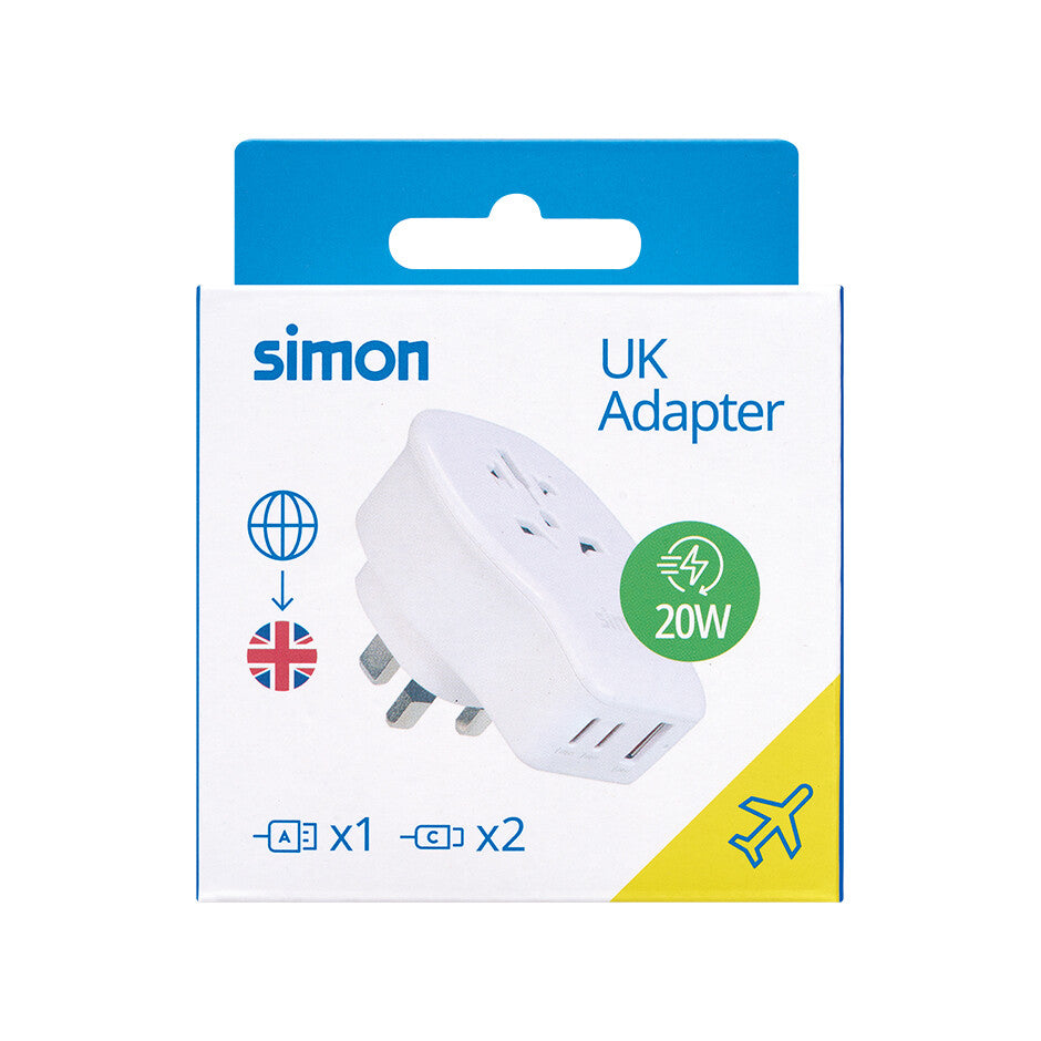 CL410106 ADAPTADOR UNIVERSAL DE VIAJE PARA REINO UNIDO USB A+2 USB C 20W SIMON
