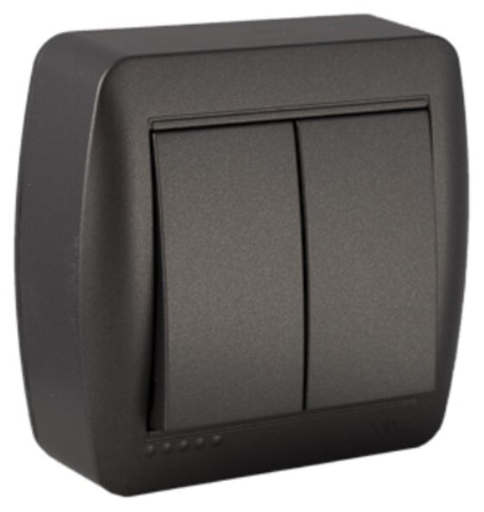 MUR12NGU DOBLE CONMUTADOR DE SUPERFICIE GRAFITO SERIE MURAL SOLERA