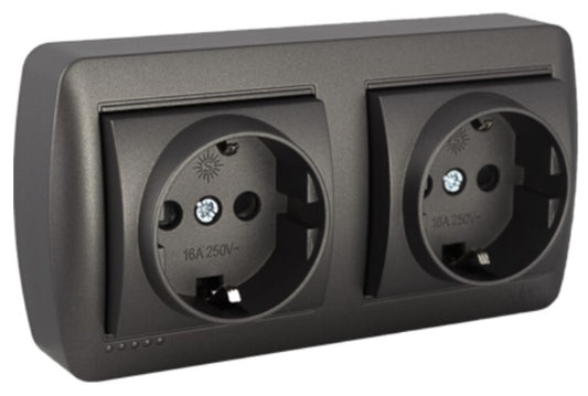 MUR66NGU DOUBLE SCHUKO BASE 2P+T GRAPHITE MURAL SERIES SOLERA