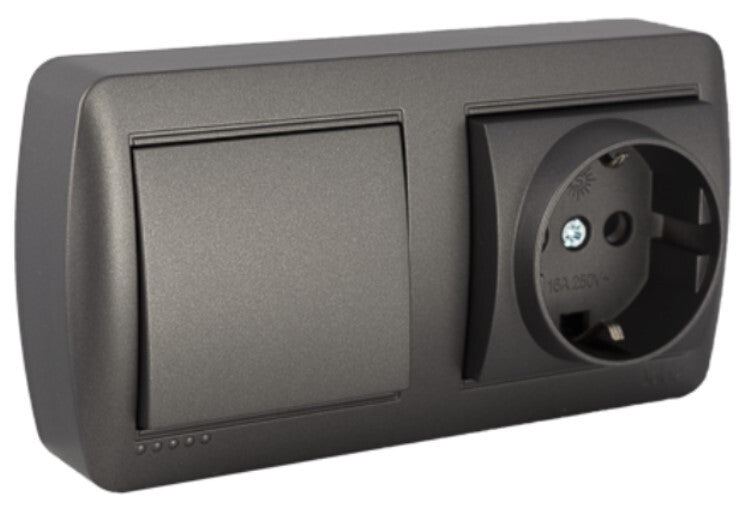 MUR63NGU BASE SCHUKO + CONMUTADOR ANCHO GRAFITO SERIE MURAL SOLERA