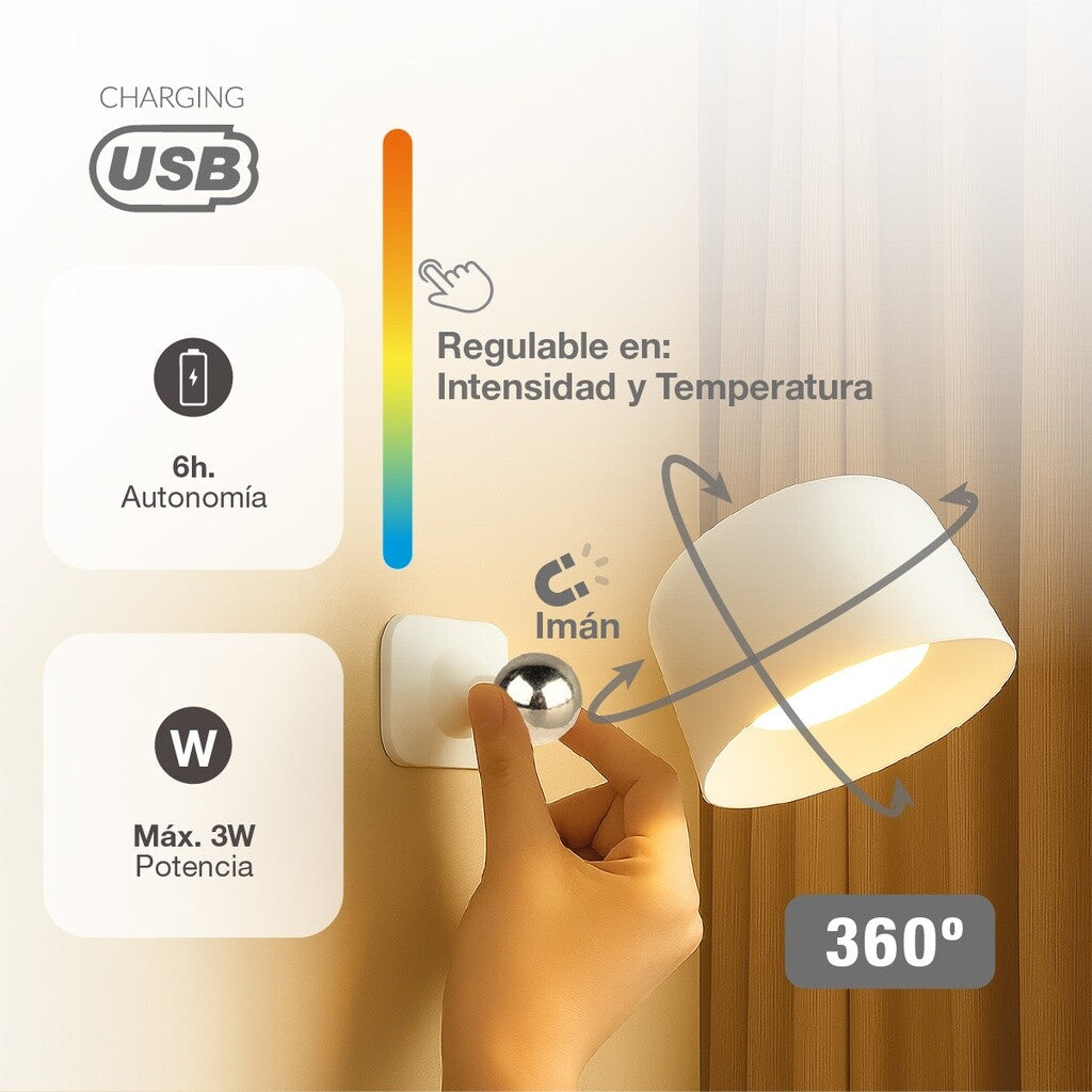200005001 APLIQUE PARED LED RECARGABLE 3W BLANCO CCT KIRAZ GSC