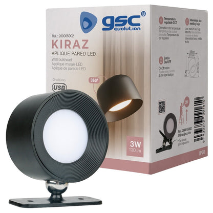 200005002 APLIQUE PARED LED RECARGABLE 3W NEGRO CCT KIRAZ GSC