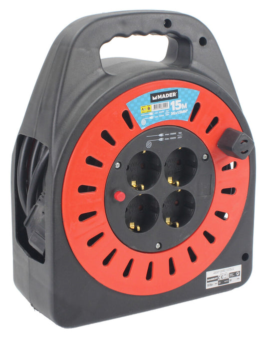 68009 15m EXTENDABLE CABLE REEL 4T 3x1.5mm. WOOD
