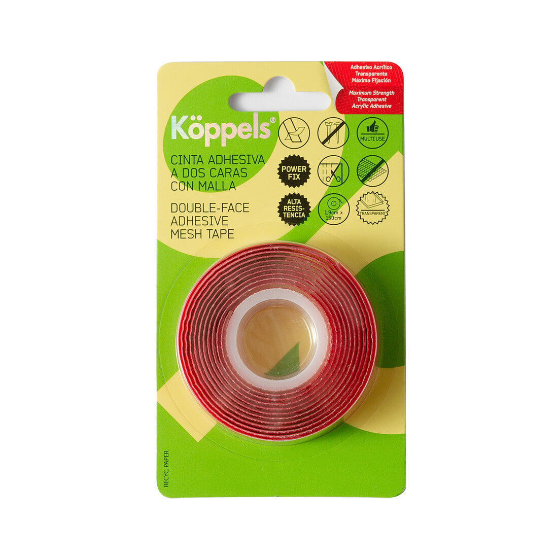 C1008T 1,5m CINTA ADHESIVA DOBLE CARA ALTA RESISTENCIA C/MALLA KOPPELS