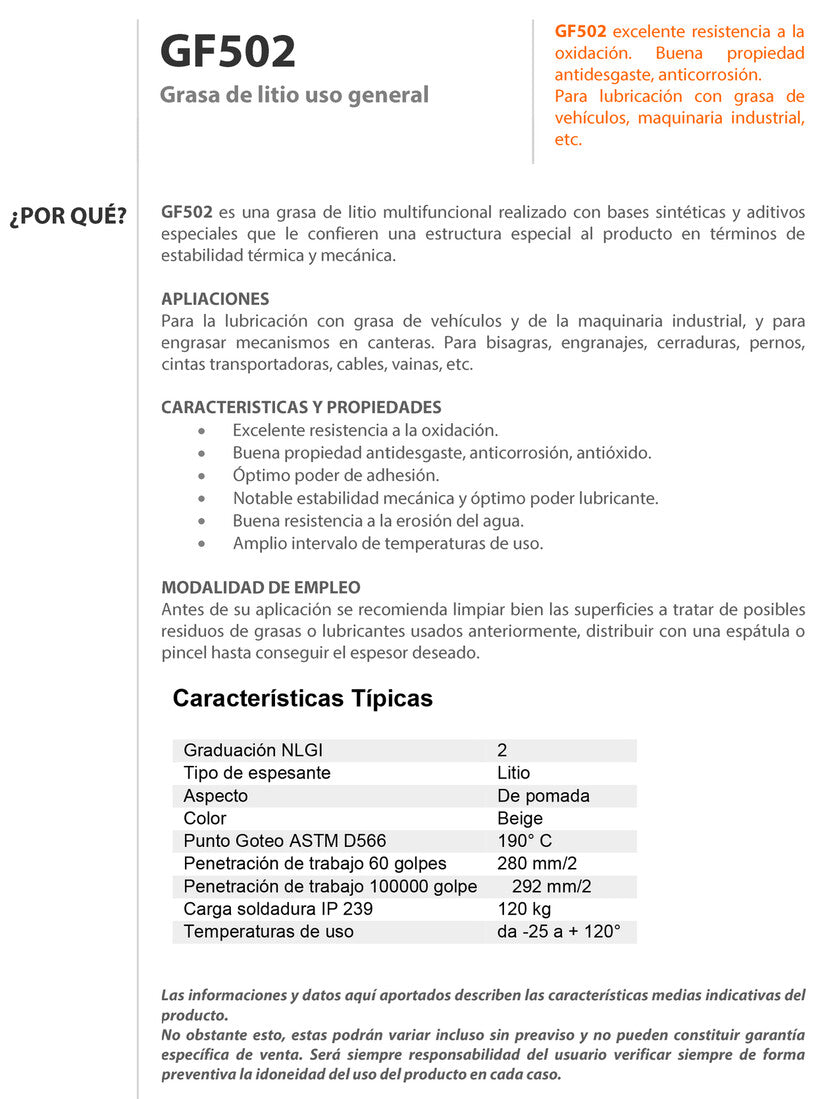 1GD125 125ml TUBO GRASA LUBRICANTE DE LITIO GF502