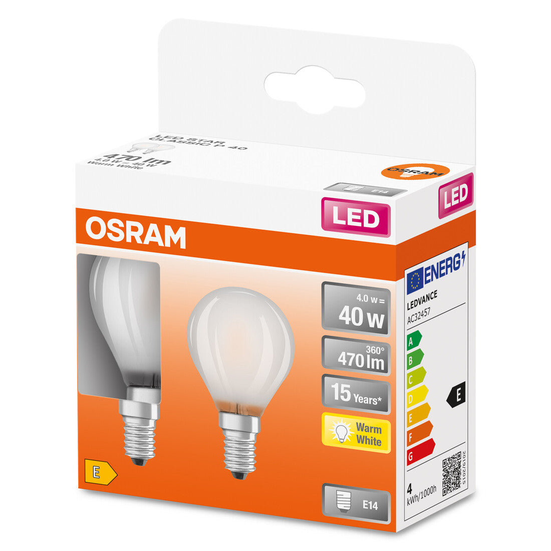 132894 2u LAMPARA ESFERICA FIL LED MATE E14 4W 2700K RETROFIT OSRAM