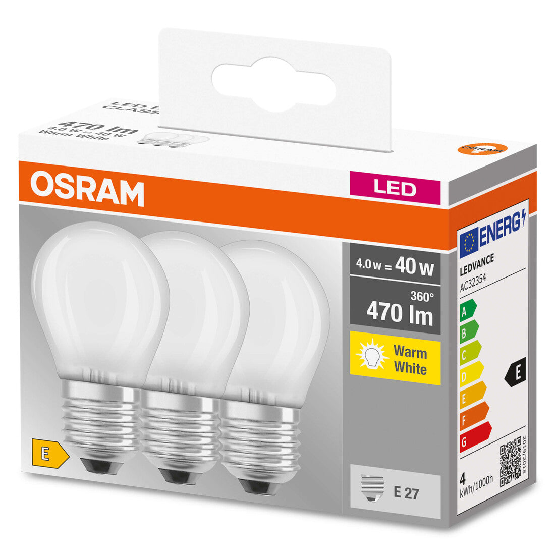 113022 3u LAMPARA ESFERICA FIL LED MATE E27 4W 2700K BASE OSRAM