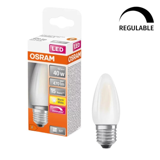 430525 LAMPARA VELA LED E27 4,8W 2700K MATE REGULABLE