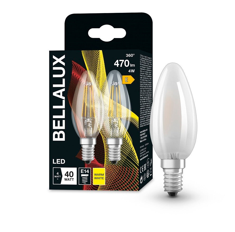 164895 2u LAMPARA VELA FIL LED E14 4W 2700K BELLALUX