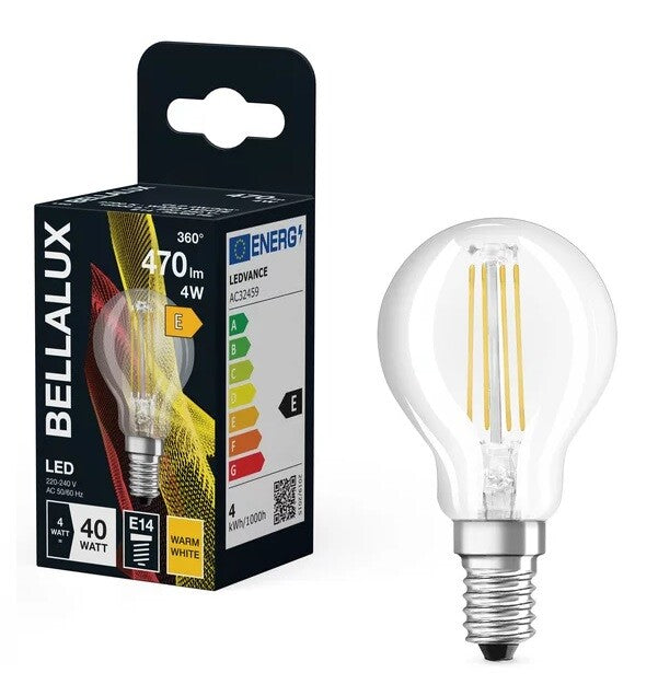 115316 LAMPARA ESFERICA FIL LED E14 4W 2700K BELLALUX