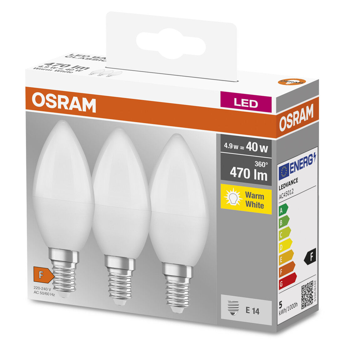 047091 3u LAMPARA VELA LED 4,9W E14 2700K BASE OSRAM