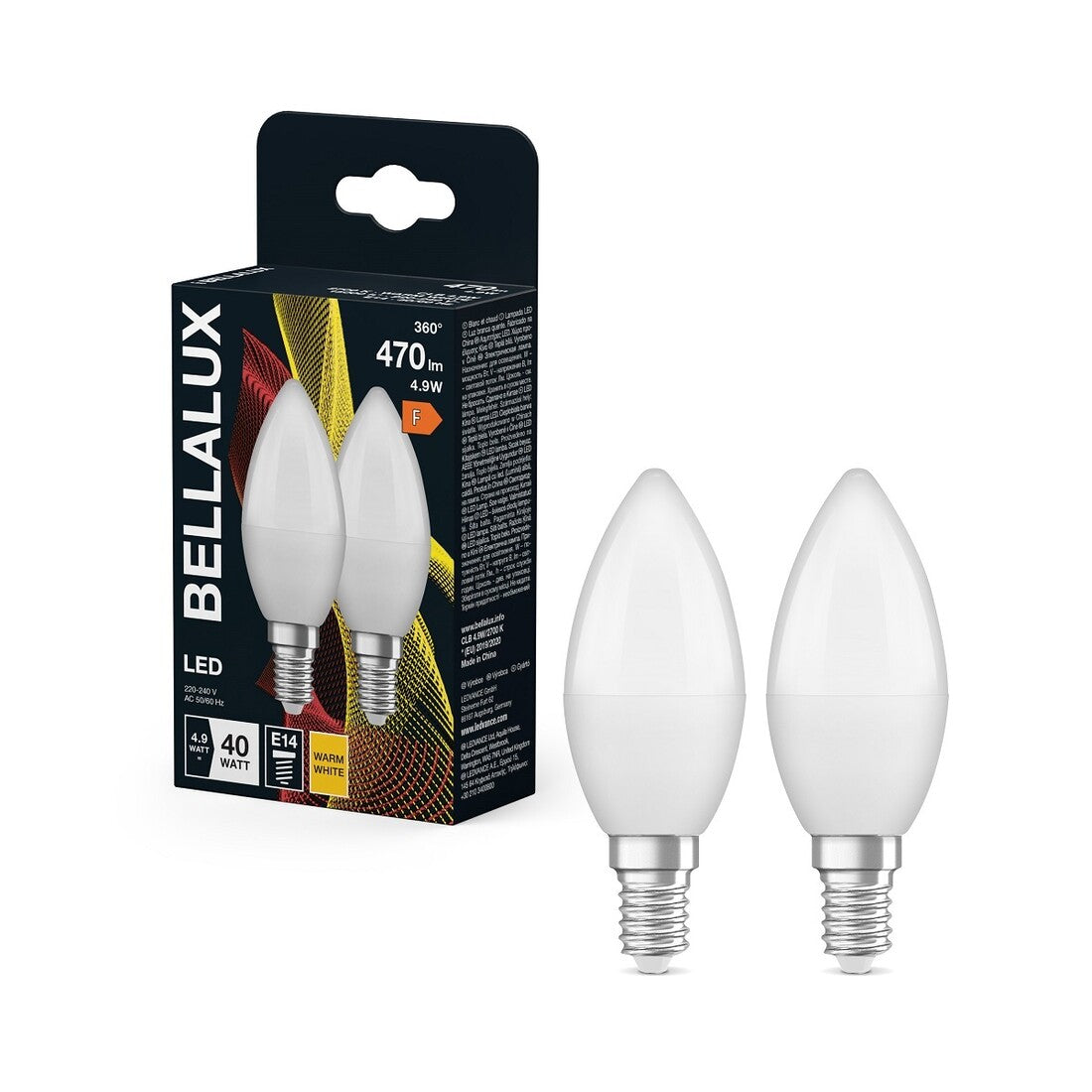 157040 2u LAMPARA VELA LED E14 4,9W 2700K BELLALUX