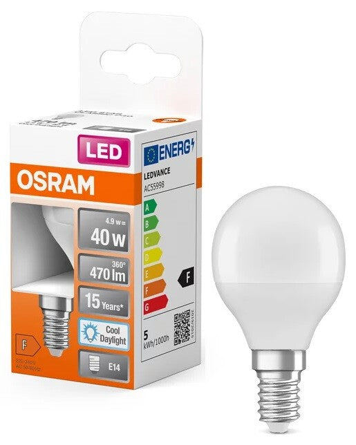 431010 LAMPARA ESFERICA LED E14 5,5W 6500K STAR OSRAM