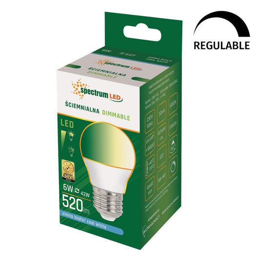 WOJ14380 KUGELFÖRMIGE LED-LAMPE DIMMBAR E27 6W 6000K SPECTRUM
