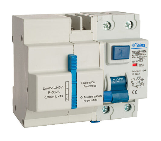 CBRA2P4030A FEHLERSTROM-SCHUTZSCHALTER MIT WIEDEREINSCHALTAUTOMATIK 2P 40A 30mA TYP A SOLERA