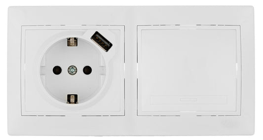 KIT-ERP-RAUM SCHALTER + SCHUKO-STECKDOSE MIT USB-LADEGERÄT 2,1A SERIE EUROPA SOLERA