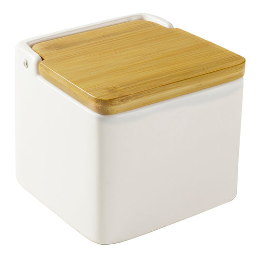 714810 SALERO DE CERAMICA Y BAMBU C/TAPA IBILI